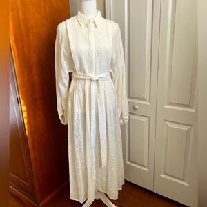 Zara Cream Embroidery Gauze with Metallic Threads Dress. Size M.